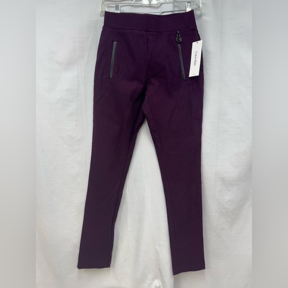 Calvin Klein dressy casual stretch ankle length houndstooth zip pocket pants